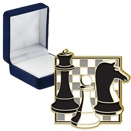 Chess Enamel Pins, Chess Enamel Pin With Blue Velvet Presentation Case, 1 Pack