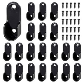 PYSEOSISE Black Closet Rod Bracket, 18 Pack Oval Closet Rod End Supports with Mounting Screws, Zinc Alloy Closet Rod Holders Wardrobe Rod Flange Bracket Closet Rod Support