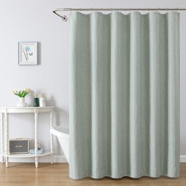 meioro Fabric Shower Curtain, Neutral Linen Textured Shower Curtain Set with 12 Hooks, Boho Farmhouse Bath Decor 230GSM Heavy Duty Polyester Cloth Shower Curtains for Bathroom, 72Wx78H, Sage Green