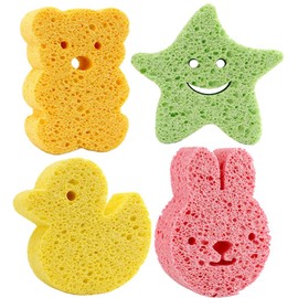Ouceanwin Children's Bath Sponge, Pack of 4 Baby Bath Sponge, Shower Sponge, Baby Wash Sponge, Cute Bath Sponge, Cartoon Shape Konjac Bath Sponge for Baby
