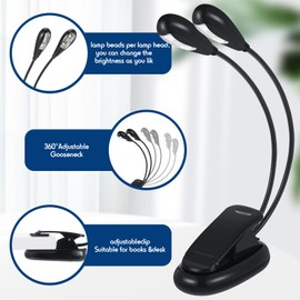Rossesay 28 Pcs Music Stand Light Bulk Clip on LED Book Lights USB and AAA Battery Operated Brightness Dual Arm Clip Lamp Rechargeable for Eye Protection Bookworms Orchestra Readers Piano Player
