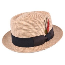 MAZ Unisex Paper Straw Pork Pie Hat Crushable Summer Trilby with Band and Adjustable Sweatband Natural
