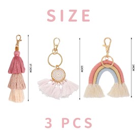3Pcs Bohemian Tassel Keychain, Rainbow Tassel Charm, Pom Pom Tassel Charm, Dream Catcher Tassel Keychain, Handwoven Ornament, Cute Accessories For Women'S Bags