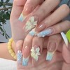 24Pcs Spring Summer Long Press on Nails Coffin French Tip