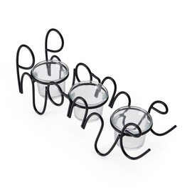 Elements Metal Wire Home Sentiment Votive Holder, 3 Glass Votive Cups, for Use with Flameless or Wax Candles, 11.02x2.95x5.31 Inch, Black