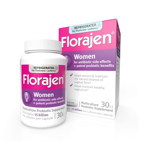 Florajen Women's Vaginal Probiotics, Provides Constipation Relief for Adults and Bloating Relief for Women, 30 Capsules (Refrigerated)