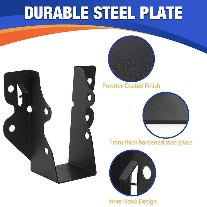 24PCS 2x4 Joist Hanger, Hurricane Ties,Black Powder Coating Joist Brackets