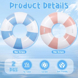 Gemscream 2 Pcs Large Pool Floats Swim Ring with Handles 47.24 Inch Inflatable Swimming Pool Tubes Adult Size for Summer Lounger Beach Party(Blue, Pink)