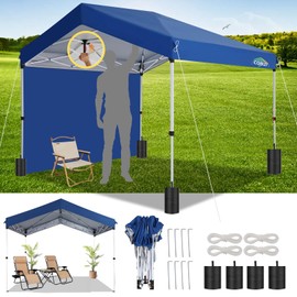COBIZI 10x10 Pop Up Canopy-Easy Up Carport Canopy with One Push Setup-Outdoor Sun Shade&Waterppof Tent for Parties,Camping,Events-with 1 Sidewall,Portable Bag,4 Weight Bags, 4 Ropes&8 Stakes Included