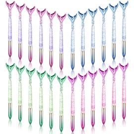 Chostky 24 Pieces Mermaid Ballpoint Pens, Crystal Gel Ink Rollerball Pen, Fin Pen, Creative Fishtail Styling Gradient Point Pens, Mermaid Writing Signing Pens for School Office Supplies