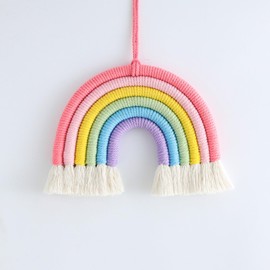 Soulnioi Rainbow Wall Decoration,Macrame Wall Hanging,Girls Bedroom Decor,Wall Decorations for Bedrooms,Hanging Woven Tassel Wall Hanging Decoration,Rainbow Tassel Dreamcatcher Pink