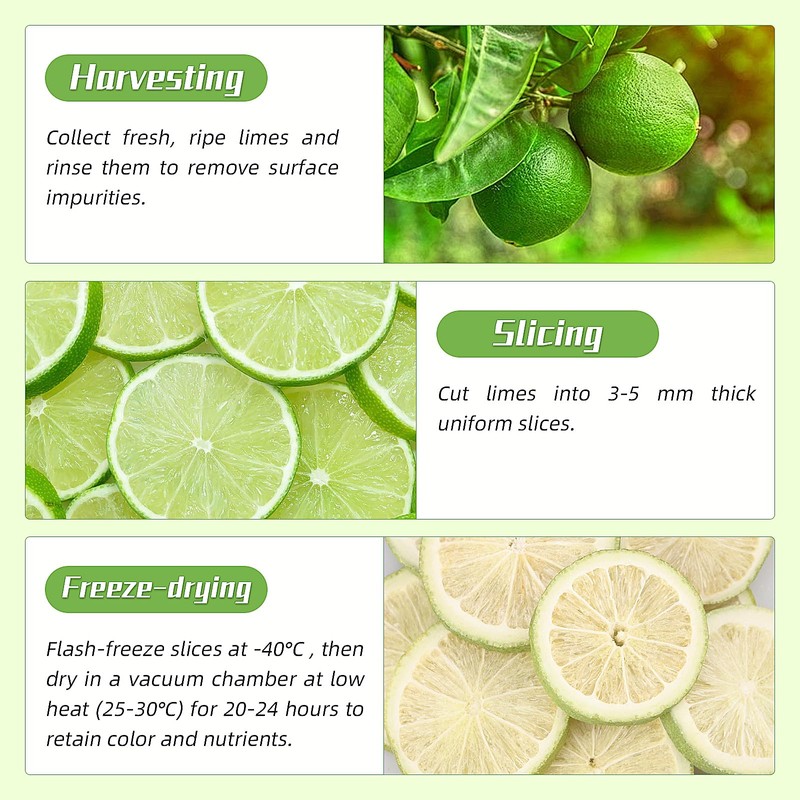 Haomly Freeze-dried Seedless Lime Slices,2.8oz(80g),Dehydrated Limes for Cocktails,Tea, Snacking, Baking,