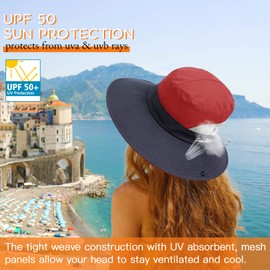 Sombrero para mujer con protección UV para el sol, plegable, malla de ala ancha, playa, pesca, cola de caballo, Marino, Navyl