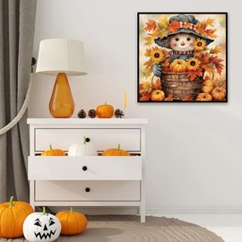 Fall Diamond Art Kits for Adults,5D Scarecrow Sunflower Diamond Art for Beginners,DIY Full Drill Diamond Painting Kit,Home Wall Decor Diamond Painting (11.8x11.8 Inch)