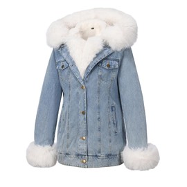 Bellivera Women's Denim Jacket Sherpa Fleece Lined Coats Faux Fur Warm Jean Jean Trucker Outerwear GSQ22711 Blue XL