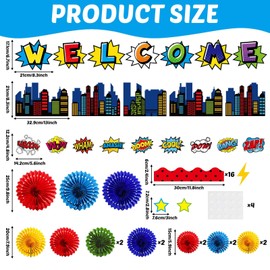 3D Super Theme Hero Classroom Bulletin Board Set Hero Cityscape Sayings Cutouts Paper Fans Welcome Back Classroom Board Decorations for Back to School Kindergarten Library Home Wall Decor Supplies