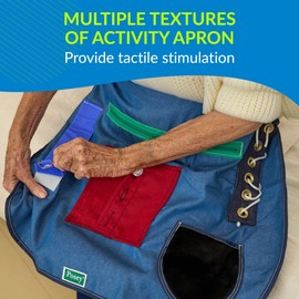 TIDI 7400 Posey Activity Apron – Blue Denim Apron with Bright Colors and Multiple Textures – Quantity: 1 – Fidget Apron – Sensory Apron – Home Care