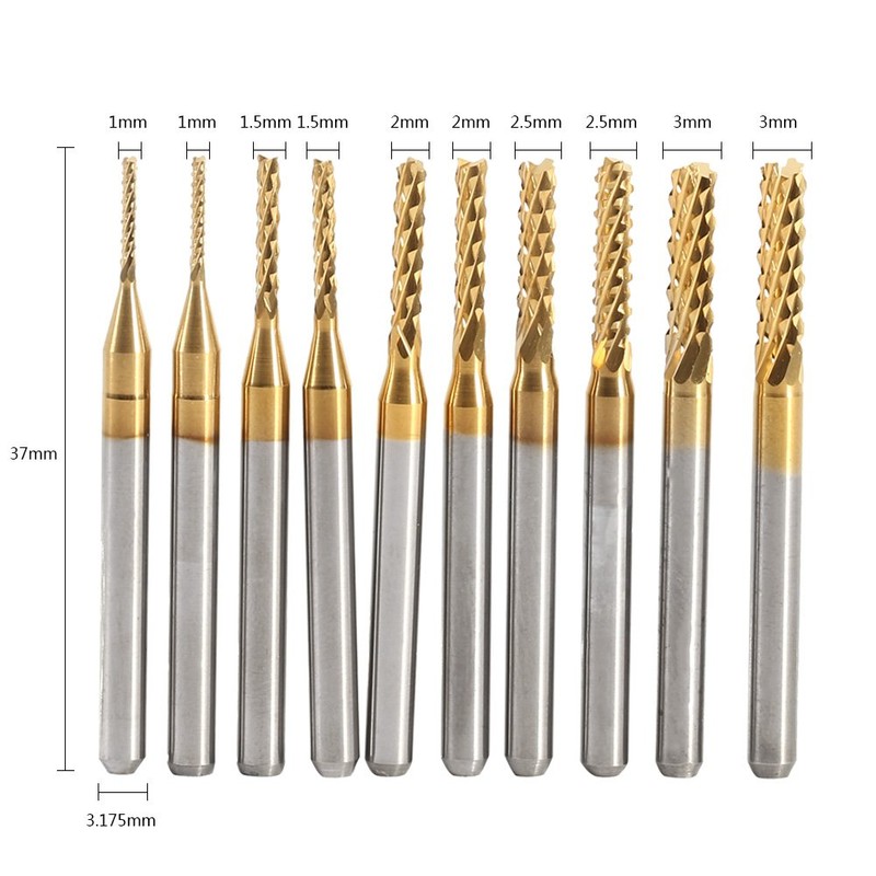 10pcs End Mill Cutter Drill Bits, Titanium Coated End Mill