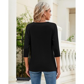 Ficerd 3 Pack 3/4 Sleeve Tops for Women Round Neck Dressy Basics Tees Casual Trendy Loose Fit T Shirts(Black, Black, Black,XX-Large)