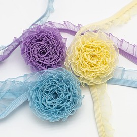 Blausky Organza Lace Trim, Ruffled Chiffon Ribbon, Elastic Lace Trim, Vintage Lace Trim Decoration, Ruffle Ribbon for Sewing for DIY Sewing Crafts Wedding Scrapbooking 1.5 cm x 10 Yards Pink