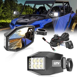 UTV Side View Mirrors with LED Lights, Roador Lighted Rearview Mirror Fit 1.5"-2" Roll Bar Cage RZR Side Mirrors with Clear Lens LED Flood Light for Polaris Can Am XP 1000 Maverick X3 Yamaha SXS