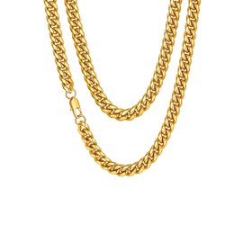 FaithHeart Men's Gold Chain Cuban Link Necklace, 10mm Width Polished Stainless Steel No Tarnish Chain Necklace for Male, Length 18 Inches