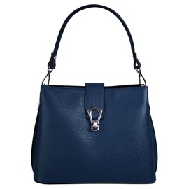 Cluty 101015 Women's Real Leather Shoulder Bag, Made in Italy, Elegant City Bag, Shopper with Screw Lock, blue, One size