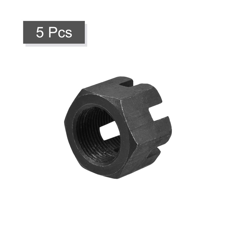 sourcing map M22x1.5mm Hexagon Slotted Nut, Grade 4.8 Carbon Steel