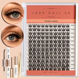 Classic Wide Stem Lash Extension Kit- Individual Clusters, 260 pcs, DIY, 10D, 20D, 30D, 40D 8-16mm, D Curl, Spoolie Brush, Personal Home Use & Professional (100d Cluster Lash Kit)