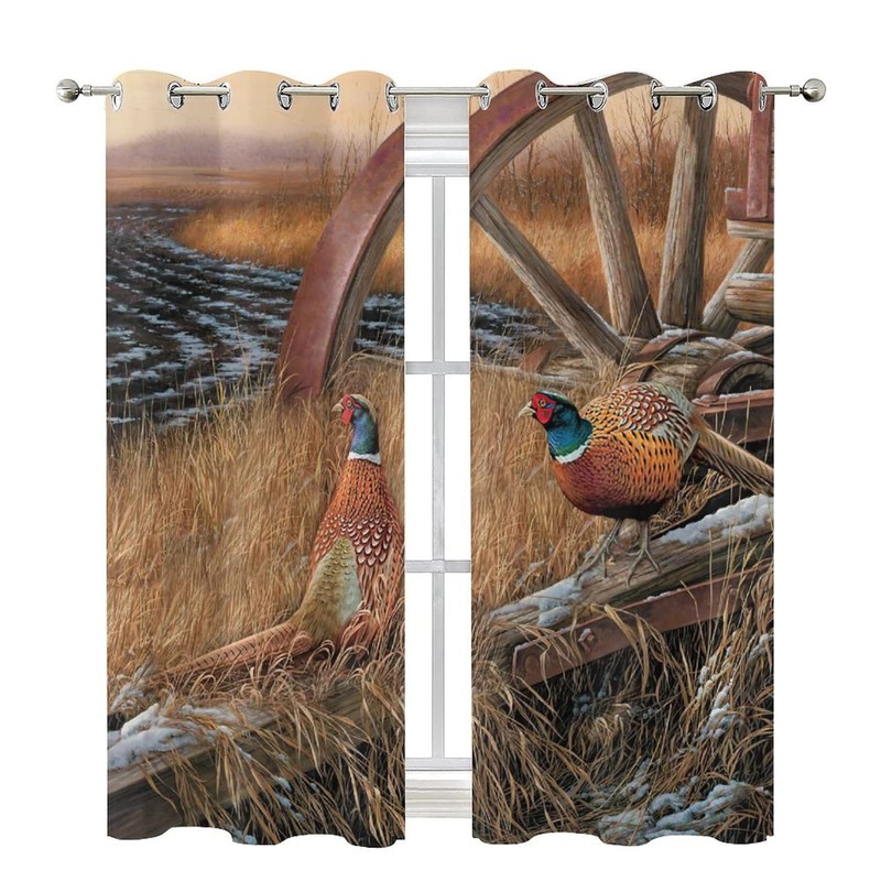 Rustic Pheasants Blackout Curtains - Camouflage Wildlife Pheasants Retro Forest