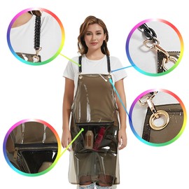 MIKI WELL Hair Stylist Apron with pocket - Waterproof Transparent Salon Apron,One-Size-Fits-Most, Adjustable Chains (Black)