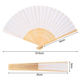 Leikedun 2 Pack White Silk Fabric Hand Fans, Chinese Fan, Folding Hand Fan Handheld Fan for Wedding, Preference, Performance, Dancing,Home Decoration