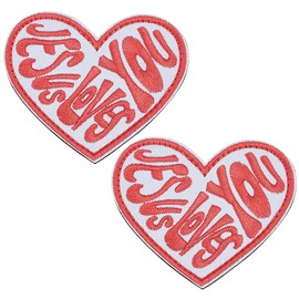 WEBEEDY 2 PCS Heart Embroidered Patches Sew on/Iron on Patch Jesus Loves You Patch Christian Embroidered Fabric Patch Stickers for DIY Clothes Bags Hats Shoes DIY Craft Supplies, 7.8x6.5 cm