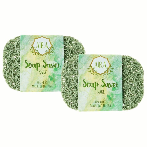 Aira Soap Saver - Soap Dish & Soap Holder Accessory - BPA Free Shower & Bath Soap Holder - Drains Water, Circulates Air, Maximizes The Soap Life - Easy to Clean, Fits All Soap Dish Sets - (Sage, 2 Pack)