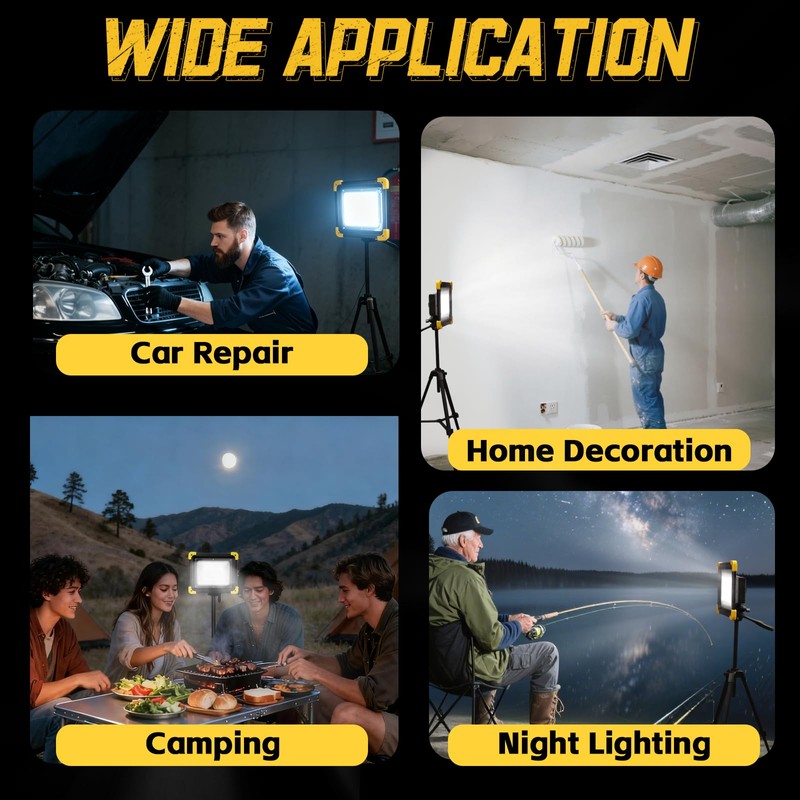 29000LM Rechargeable LED Work Light with Stand,Magnetic Base&Remote Control,12000mAh,Cordless Work
