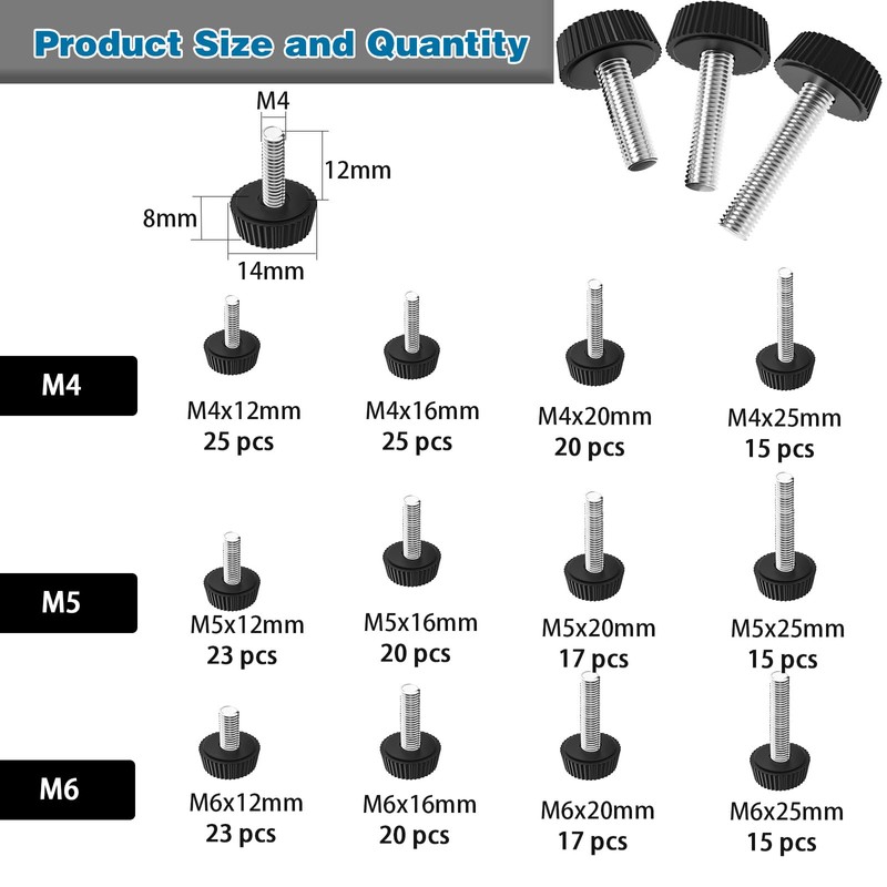 Fomiata 235 Pieces 12 Sizes Knurled Screws Set, M4 M5