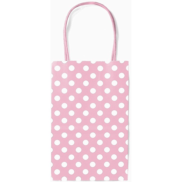 Gift Expressions Paper Gift Bags, 12 Count, Pink Polka Dot Kraft Paper Bags, 5.25” x 8.5” x 3.5", 100% Recycled, Thick & Durable Eco Friendly Paper Bags with Handles, Goodie Bags, Party Bags