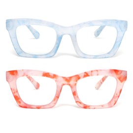 KoKoBin 2 Pack Oprah Style Reading Glasses for Women Blue Light Blocking, Cute Oversized Square Computer Readers Spring Hinge +3.00