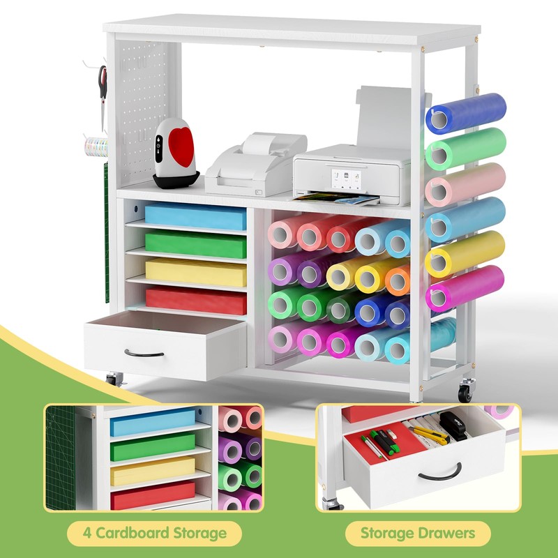 MASHELLY Craft Storage Cart, Compatible with Cricut Cutting Machines, Features