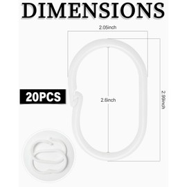 MYGLOAR Pack of 20 Plastic Shower Curtain Hooks, Shower Curtain Hooks, Shower Curtain Rings, C-shaped Shower Curtain Rings, Lockable C Rings, Rings for Hanging Curtains, Not Easy to Fall Off