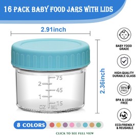 Accguan 16Pack Glass Baby Food Storage Containers, 4oz Glass Baby Food Jars