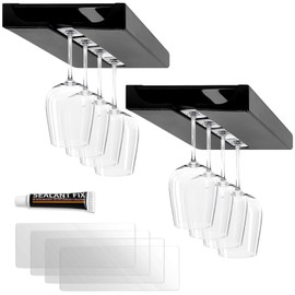 XGIDXFZ 2PC Black Wooden Hanging Wine Glass Rack - Wall Mount Stemware Holder 25.3x11x2 cm - Space Saving Bar Organizer for Kitchen, Dining Room Home Decor (2pc)