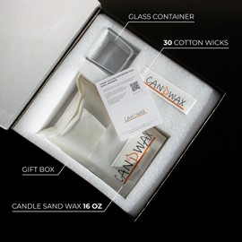 CANDWAX Pearled Candle Wax Sand 16 Oz (450g) - Gift Candle Powder - Plant-Based Smokeless Dripless Candle Unscented - Refillable Candle Pearls with 30 Wicks and a Reusable Glass Container