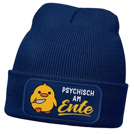 MoonWorks® Women's Beanie Patch Knitted Hat Saying Meme Funny Psychic on the Duck Women's Hat, darkblue