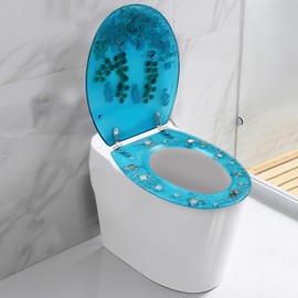 Resin Toilet Seat Transparent Toilet Cover Decorative Seat 3D Effect Toilet Seat Shell Pattern Home Bathroom Decor for U/V Type Toilet, Clear