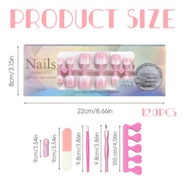 XQMMGO Pack of 120 False Toenails Kit, French False Nails Toenails for Sticking, Nail Tips for DIY Manicure Decoration for Women and Women (Pink)