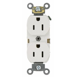 Leviton 5262-SW 15-Amp, 125 Volt, Industrial Heavy Duty Grade, Duplex Receptacle, Straight Blade, Self Grounding, White