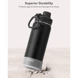 koodee 2 Pack Water Bottle 18 oz Stainless Steel Double Wall Vacuum Insulated Sports Water Bottle for Girls and Boys, Reusable Metal Water Flask with 2 Lids-BPA Free and Leakproof (Canyon Red-Black)