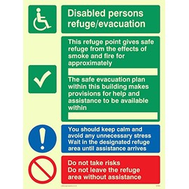Viking Signs SD962-A5P-P "Disabled Persons Rifugio Evacuation" Sign, Semi-Rigid Photo Luminous Numbers Plastic, 200 mm H x 150 mm W