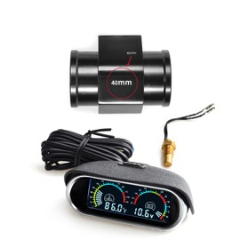 ZHSYMX 2-in-1 Auto Car LCD Meter Digital Voltage Water Temperature Fuel Gauge Universal Instrument 9-36V for Car Automotive with Joint Pipe Radiator Sensor Adaptor Black 40MM